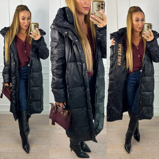 Długa kurtka z kapturem JODY / CZARNA