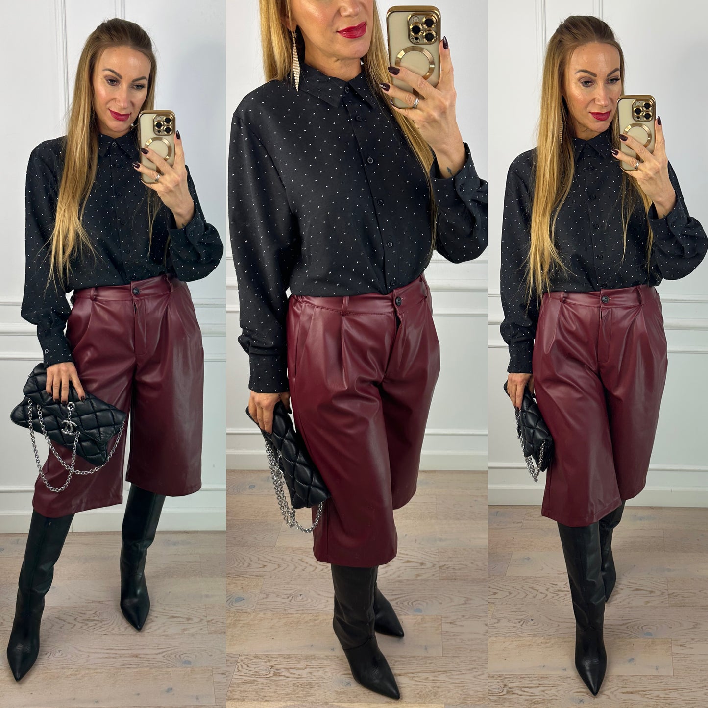 Koszula z błyszczącymi dżetami BATTINE / CZARNA