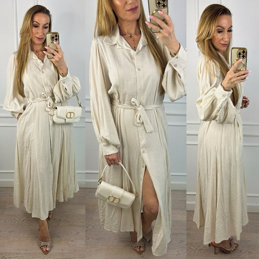 Sukienka z wiskozą NATARISSA / KREMOWA