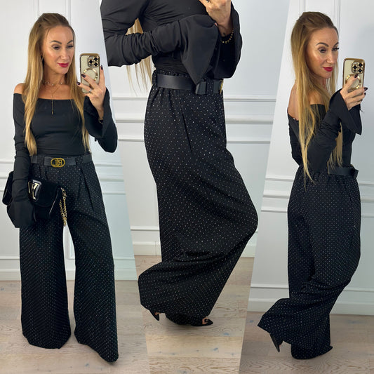 Spodnie z błyszczącymi dżetami LORCA / CZARNE