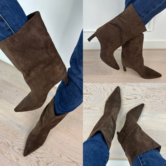 Botki ze sztucznego zamszu DISSY / CZEKOLADOWE