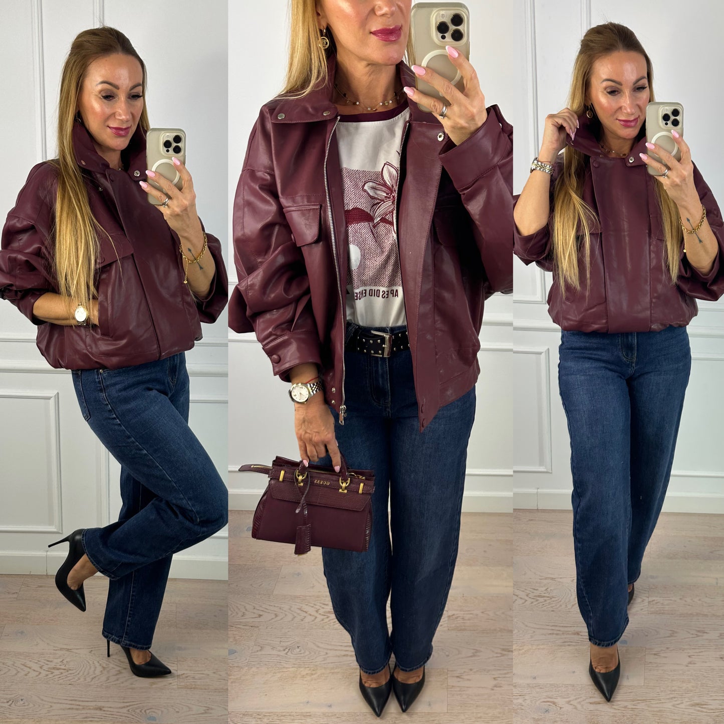 Bomberka z eko skóry RUNA / BORDOWA