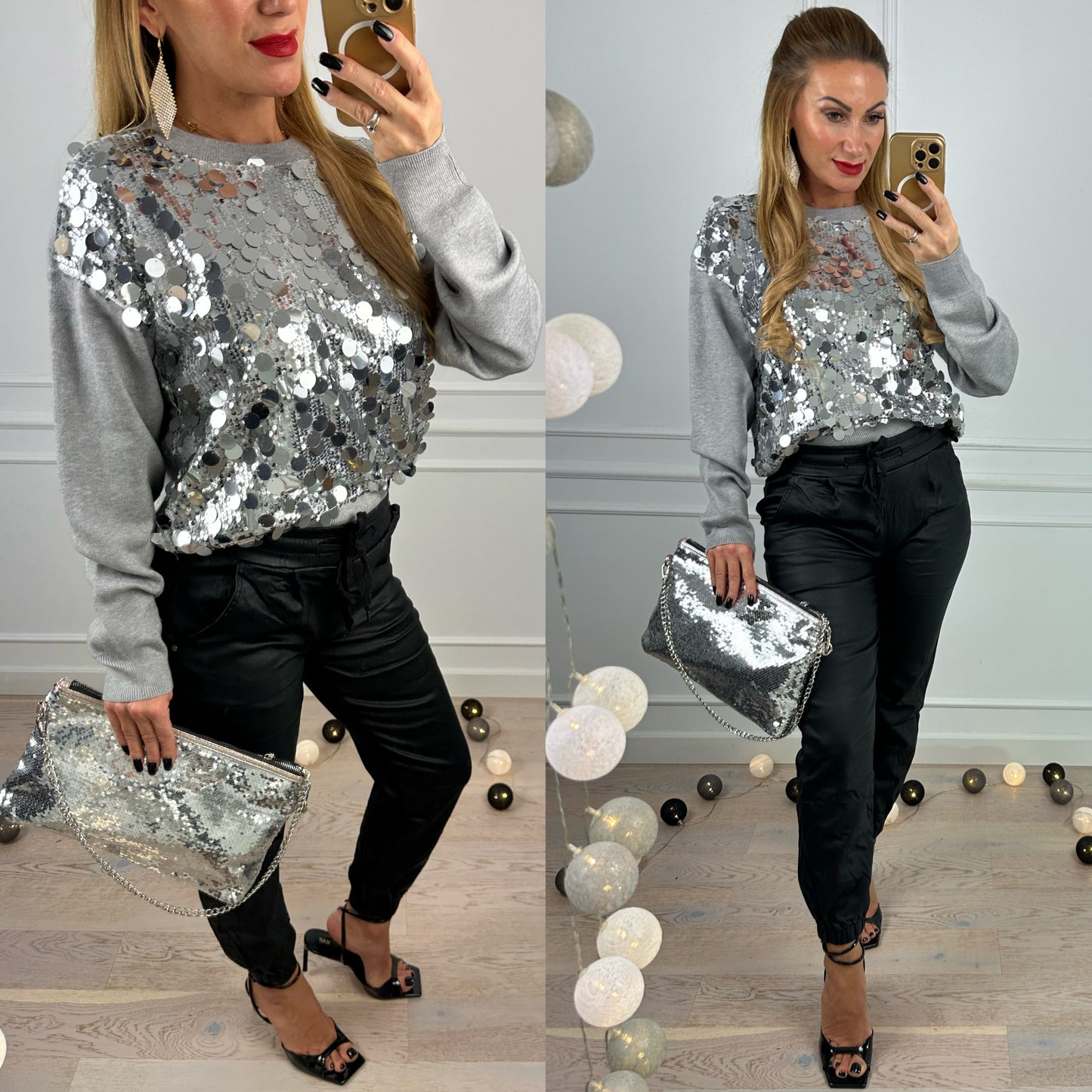 Sweter BRONWYN SEQUINS / GREY-SILVER