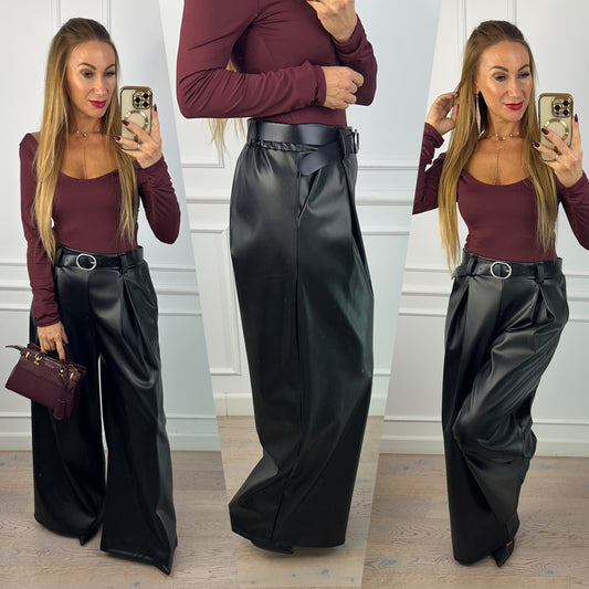 Spodnie WIDE LEG z eko skóry STUDIO / CZARNE