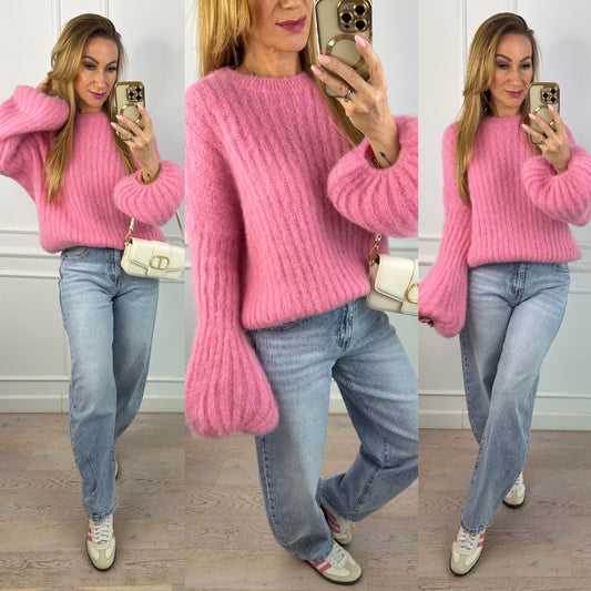 Sweter z moherem KASSY / RÓŻOWY