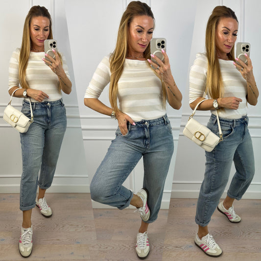 Bluzka w pasy VELLA / KREM-BEŻ