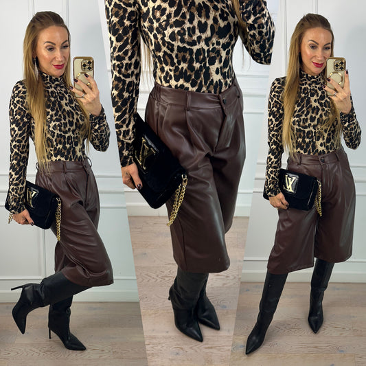 Bermudy z eko skóry KOTTA / BRĄZOWE