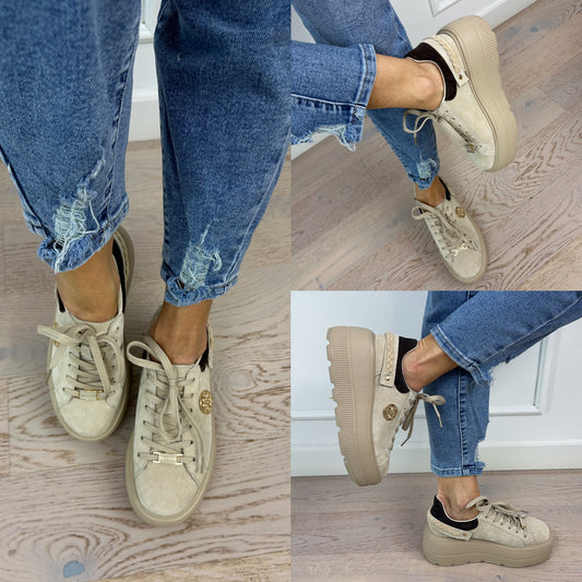 Skórzane buty na platformie FLORIDA / BEŻOWE