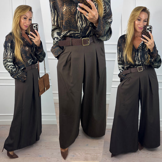 Spodnie WIDE LEG HANSON / CZEKOLADOWE