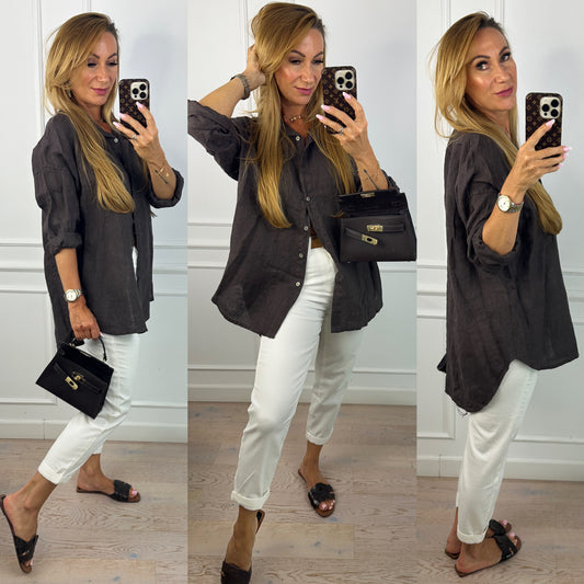 Lniana koszula ASHLEY / CZEKOLADOWA