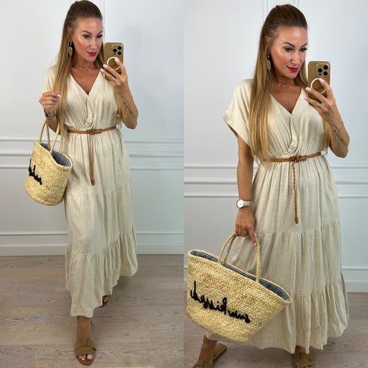 Sukienka z lnu i bawełny BEYINDA / BEIGE