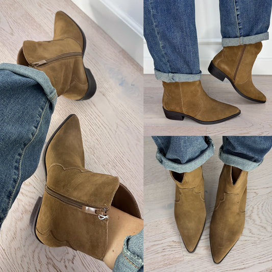 Skórzane botki w stylu kowbojskim SHAE / CAMEL
