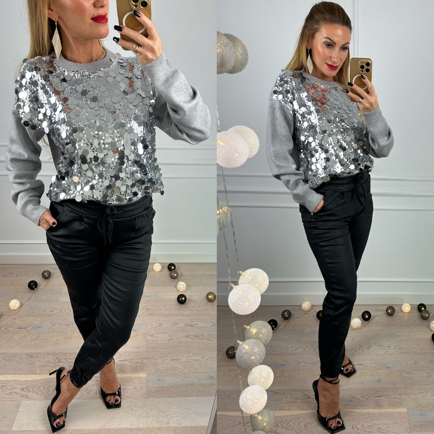 Sweter BRONWYN SEQUINS / GREY-SILVER